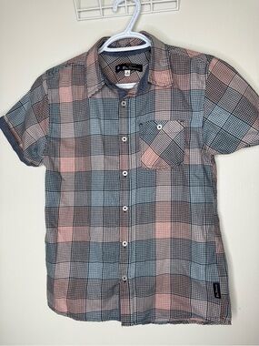 Boys Ben Sherman Short-Sleeve Button Up Plaid Shirt - Coral & Blue